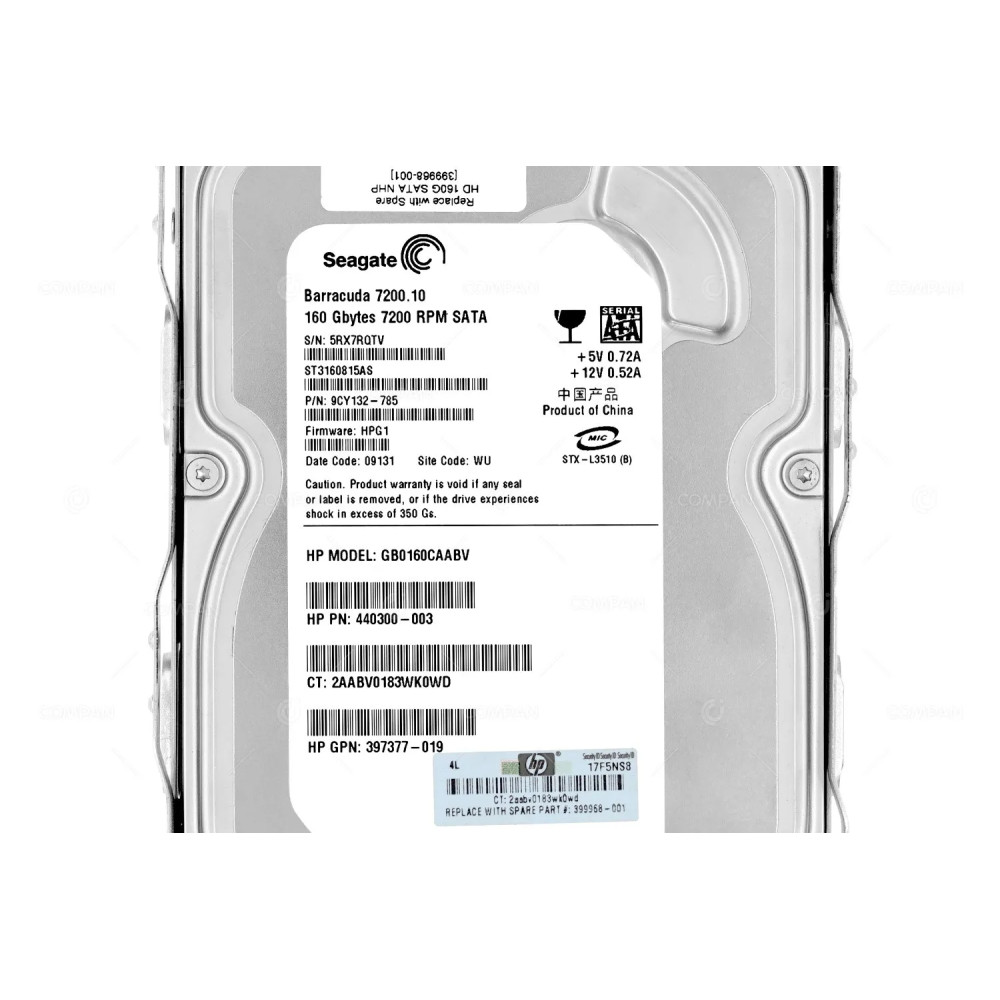 399968-001 SEAGATE HDD 160GB 7.2K SATA 3.5" LFF